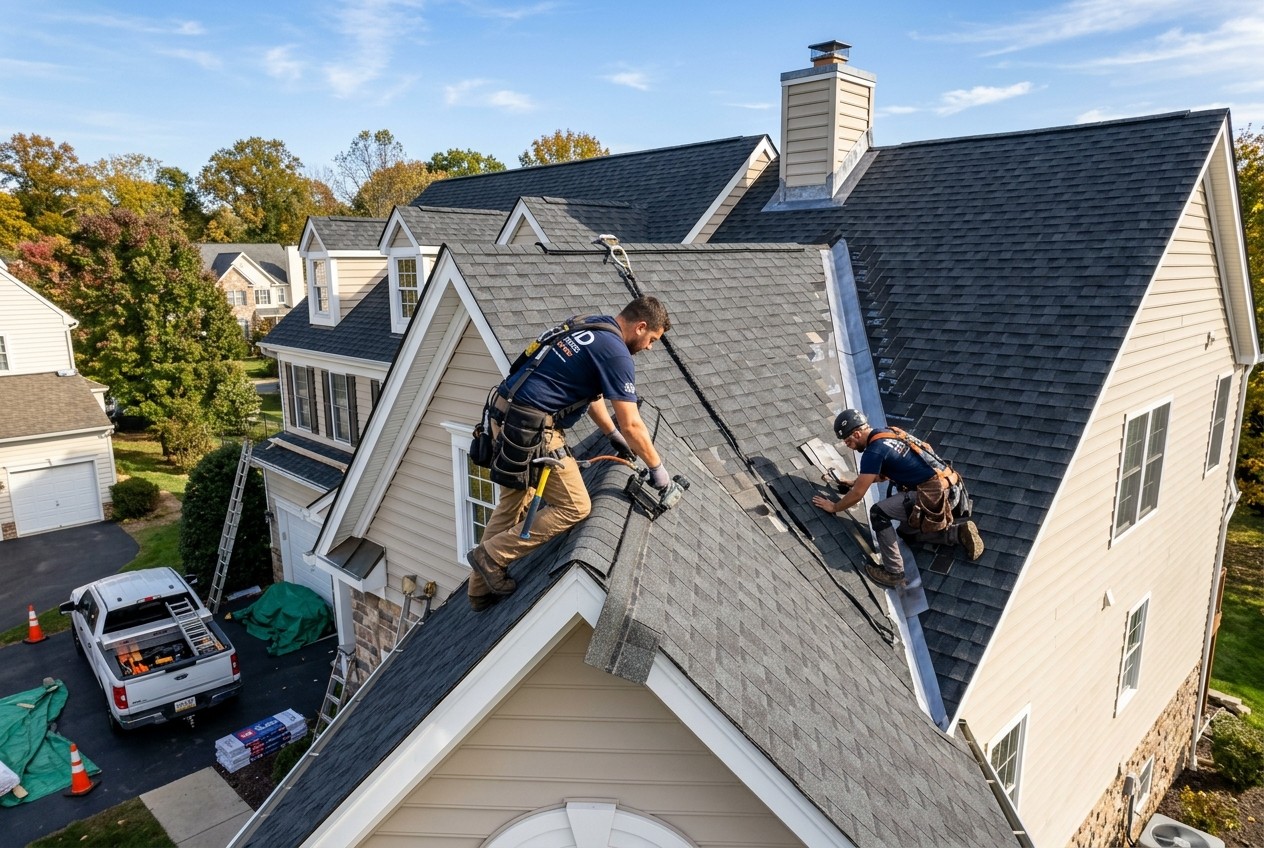 Hyattsville Roofing Co crew installing GAF architectural shingles on Prince George's County home
